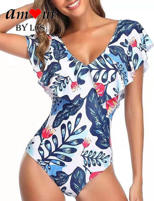 V-Neck Flounce Ruffles Summer Swimsuit