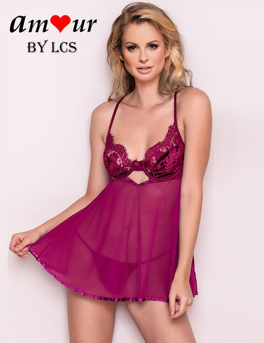 [fuschia halter babydoll] - AMOUR Lingerie