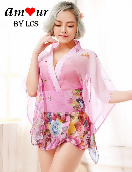 [Romantic pink kimono lingerie] - AMOUR Lingerie