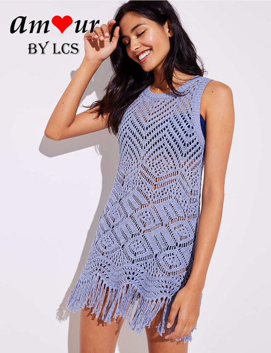Sexy Tassel Knit Bikini Beach Dress