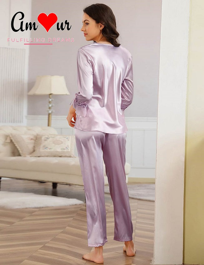 Embroidered Satin 2-Piece Pyjamas Set