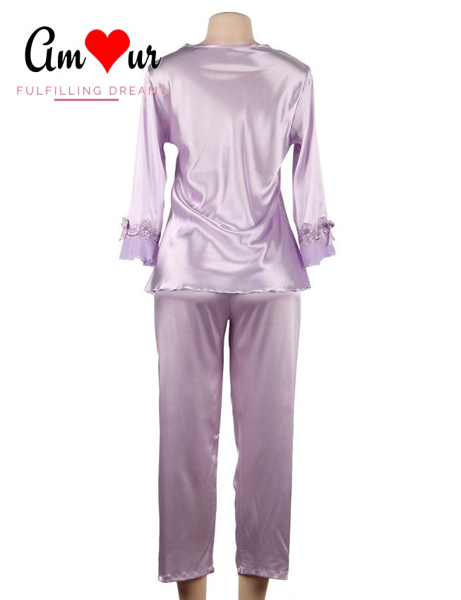 Embroidered Satin 2-Piece Pyjamas Set