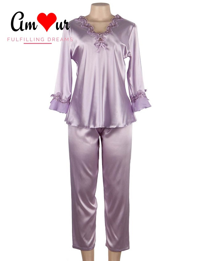 Embroidered Satin 2-Piece Pyjamas Set