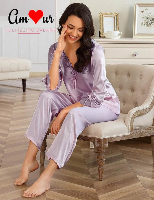 lavender satin pyjamas set