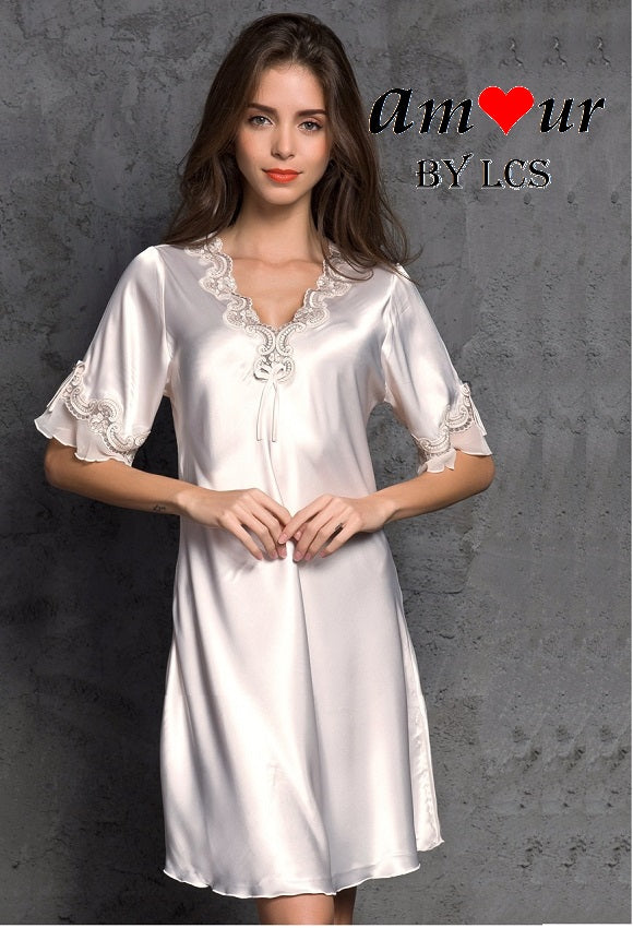 [pink ruffles pyjamas dress] - AMOUR Lingerie