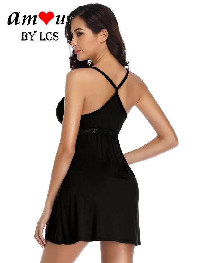 Sexy Crossback Plunging Chemise Pajamas Dress
