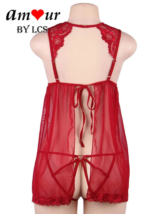 Titillating Open Back Sheer Lace Sexy Chemise