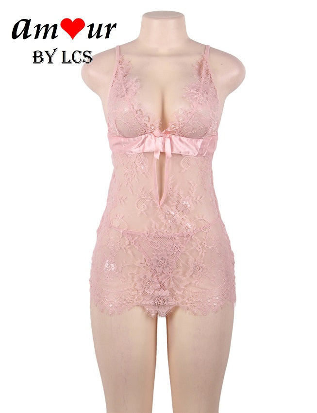 [pink lace babydoll on mannikin] - AMOUR Lingerie
