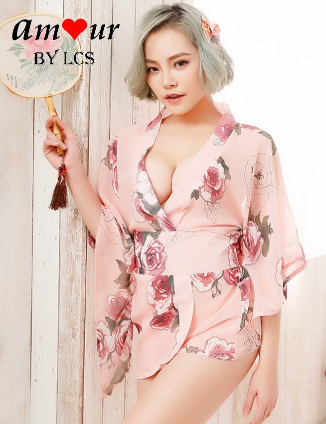 [erotic peach kimono lingerie] - AMOUR Lingerie