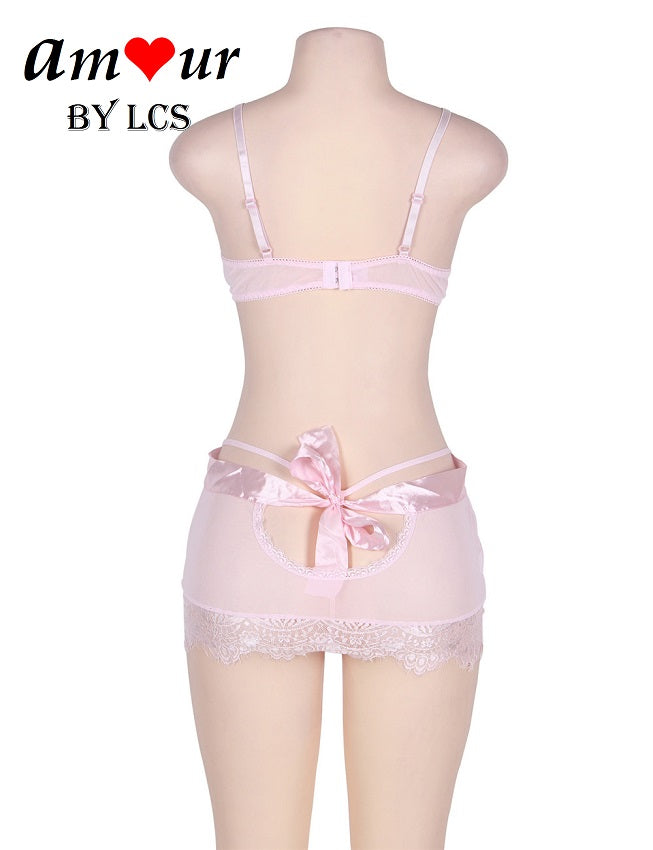Sexy Floral Lace Bra & Micro Mini Skirt