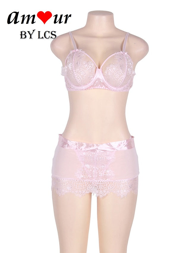 Sexy Floral Lace Bra & Micro Mini Skirt