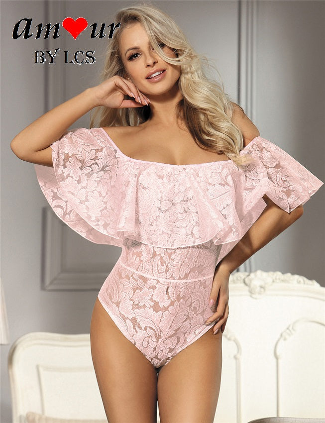 [pink off shoulder teddy] - AMOUR Lingerie