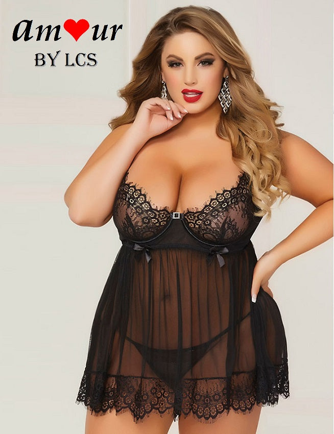 [erotic plus size halter babydoll] - AMOUR Lingerie