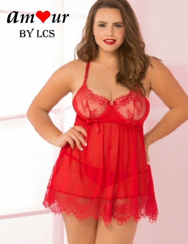 Eye Catching Sheer Lace T-Back Halterneck Babydoll