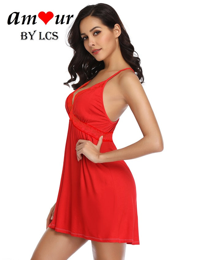 [red crossback chemise pajamas] - AMOUR Lingerie