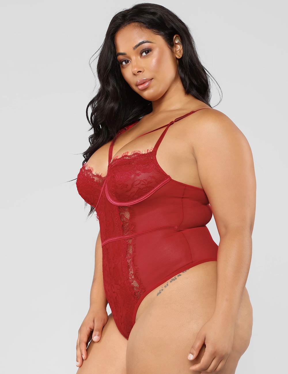 plus size red lace bodysuit