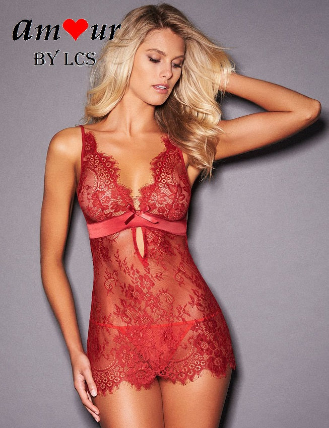 [sexy red lace babydoll] - AMOUR Lingerie