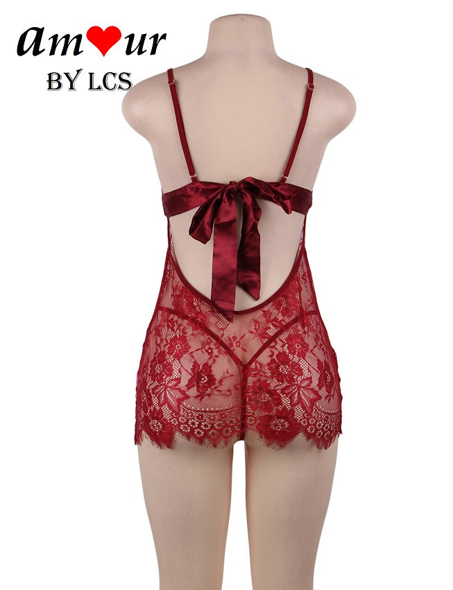 [red ribbon tieback babydoll] - AMOUR Lingerie