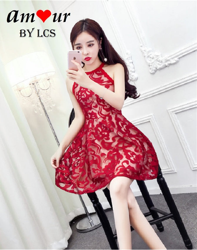 [red halterneck skater dress] - AMOUR Lingerie