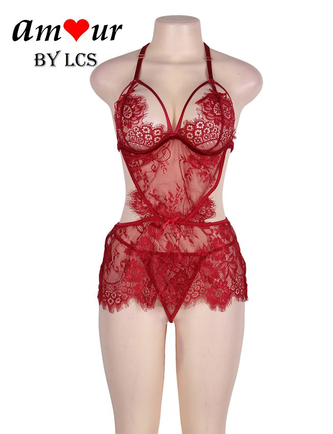 red lace lingerie dress