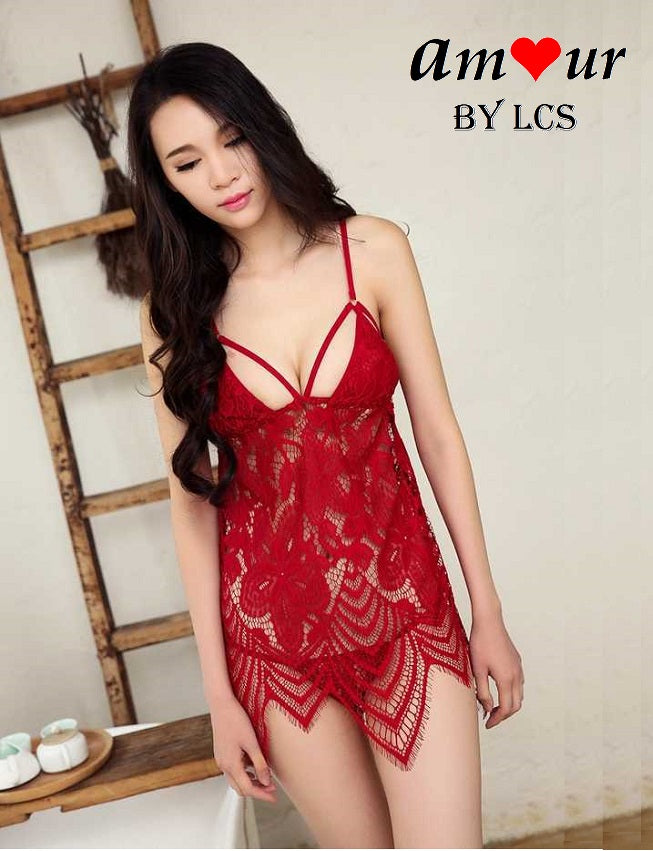 [red knit lace babydoll] - AMOUR Lingerie
