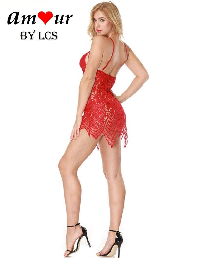 [red scallop lace sexy babydoll] - AMOUR Lingerie