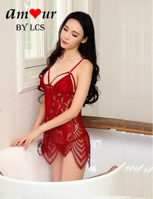 [red crochet lace babydoll] - AMOUR Lingerie