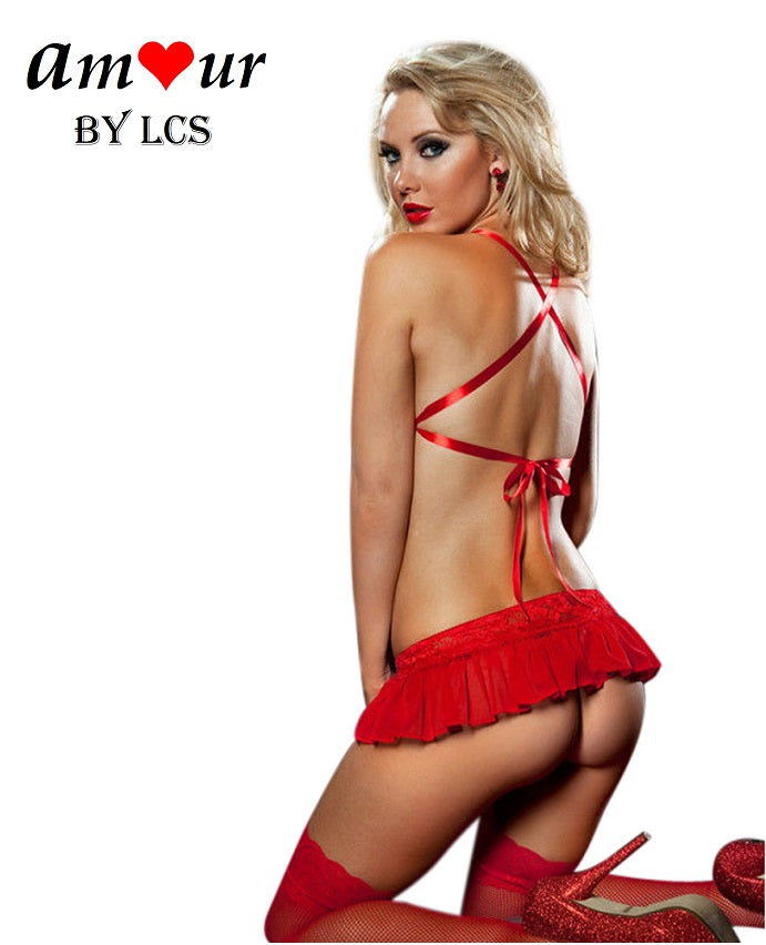 [red sheer micro mini skirt] - AMOUR Lingerie