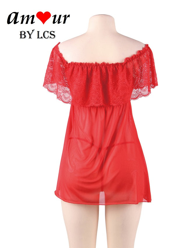 [off shoulder red babydoll mannequin] - AMOUR Lingerie