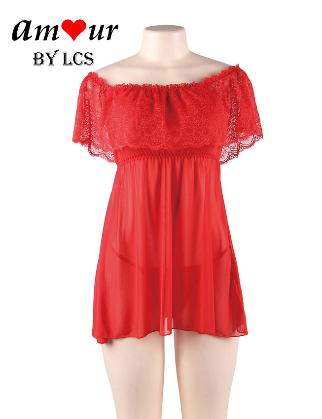 [off shoulder red babydoll mannikin] - AMOUR Lingerie