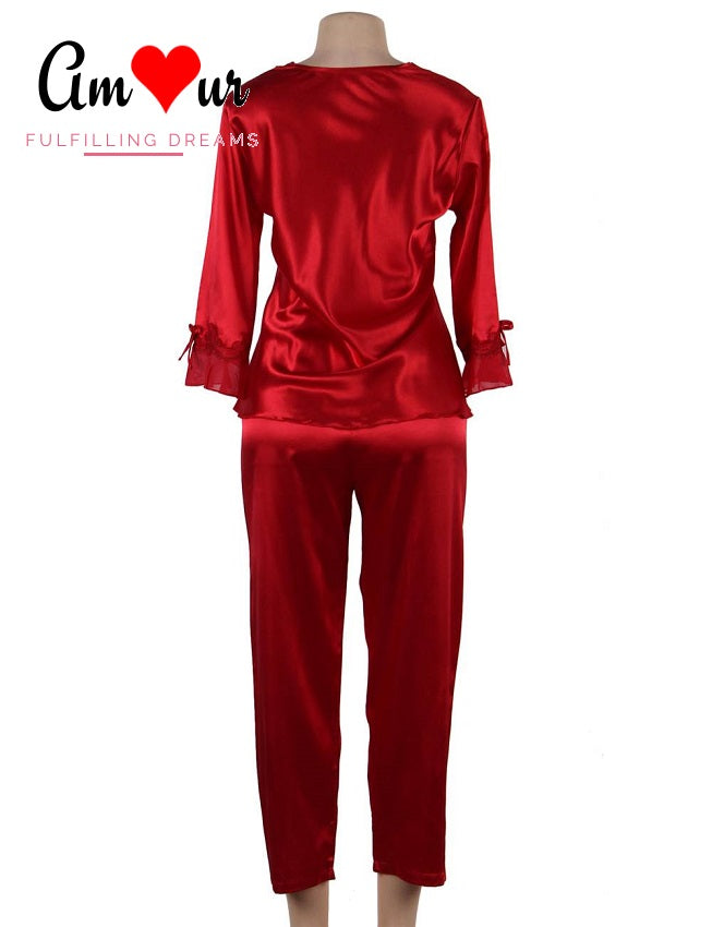 Embroidered Satin 2-Piece Pyjamas Set