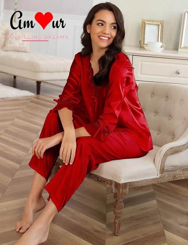 red satin pyjamas set