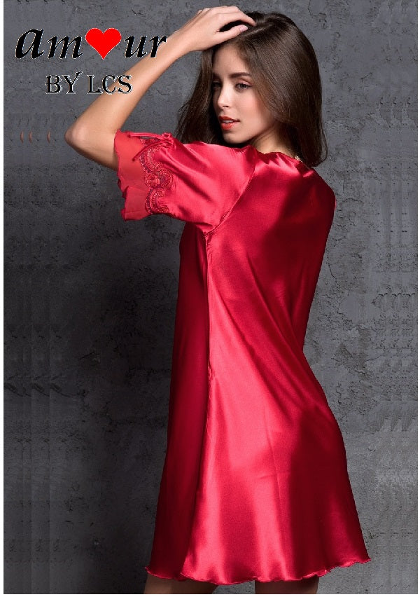 [red ruffles pyjamas nightdress] - AMOUR Lingerie