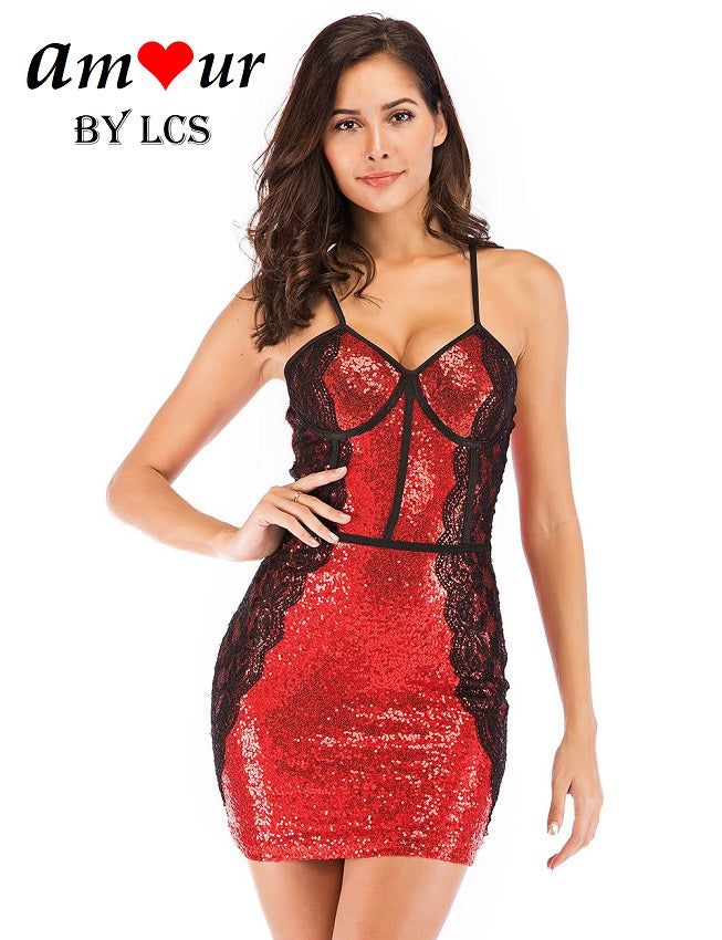 [red sequinned bodycon dress] - AMOUR Lingerie