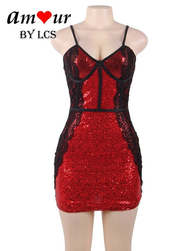 [red sequins & lace zipper dress} - AMOUR Lingerie