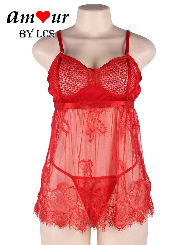 Sexy Sheer Black Scallop Lace Babydoll