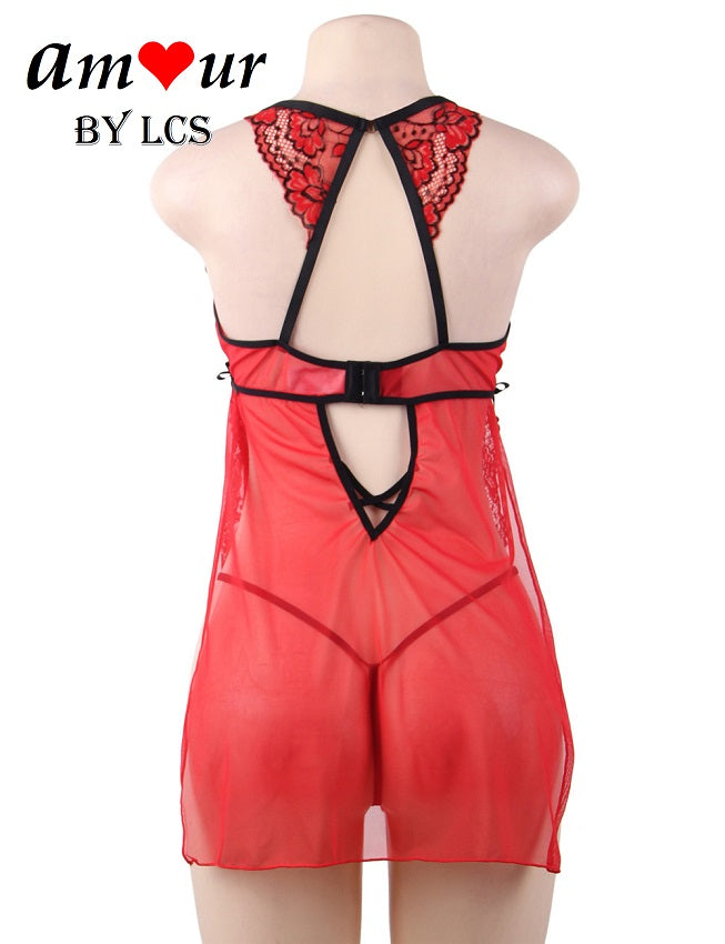 Provocative Halter Chemise with Lacy Side Opening