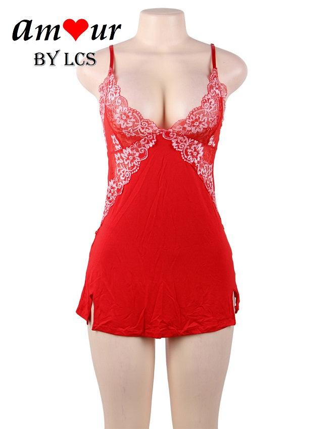 [red lace chemise on mannikin] - AMOUR Lingerie