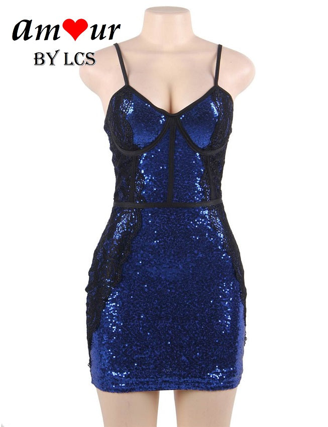 Glittery Sequinned Spag Strap Bodycon Clubbing Dress