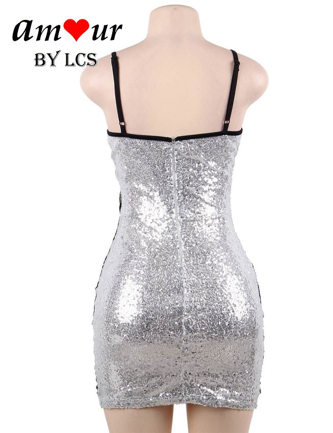 [shiny silver zipper dress} - AMOUR Lingerie