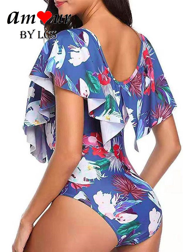 V-Neck Flounce Ruffles Summer Swimsuit
