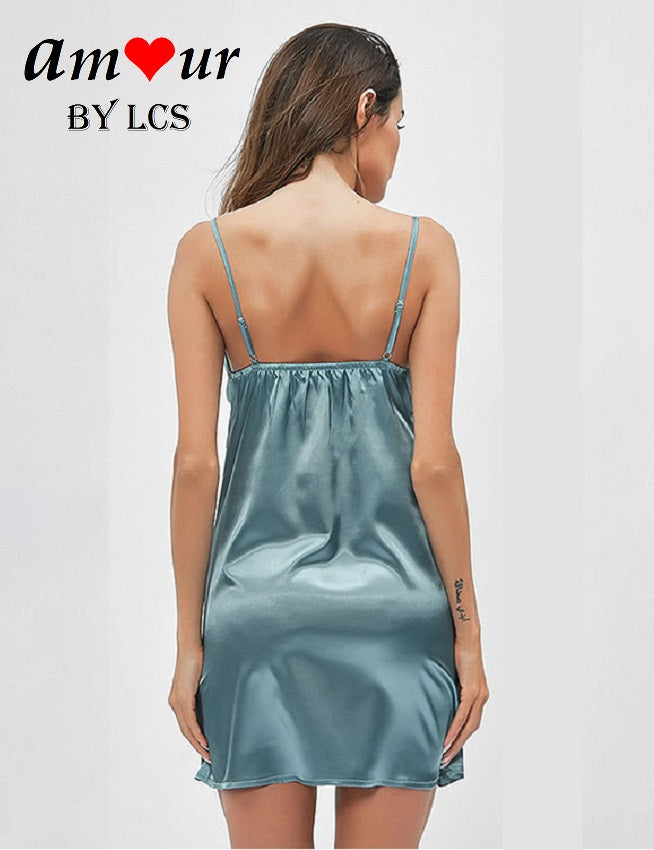 Romantic Teal Green Satin Night Dress