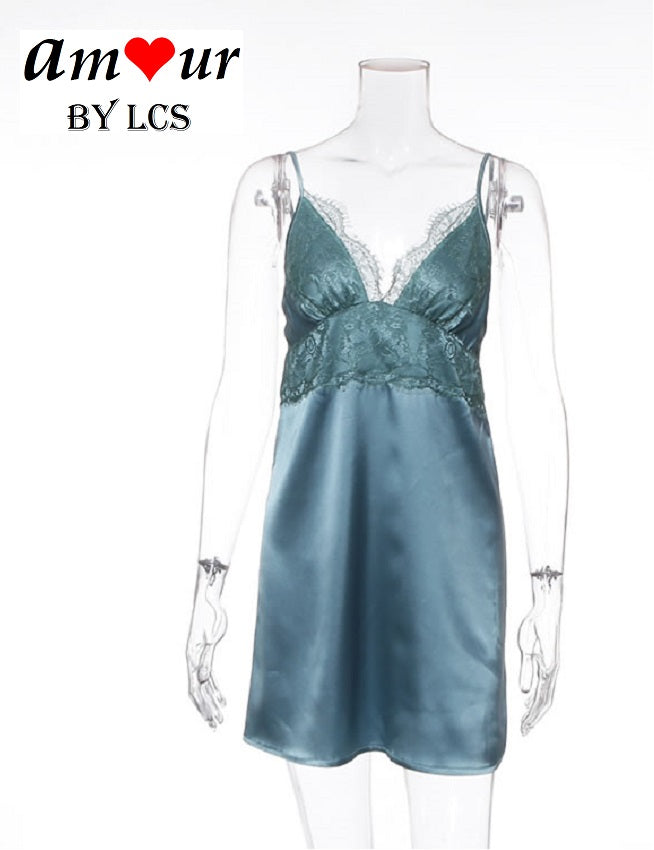 Romantic Teal Green Satin Night Dress