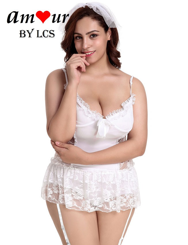 [bridal white lace tail chemise] - AMOUR Lingerie