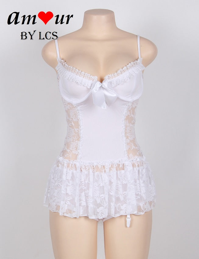 Sensual Plus Size Bridal Lace Chemise Lingerie