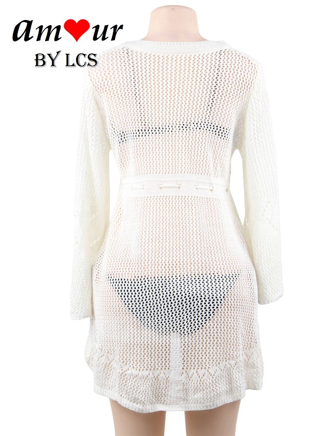Eye Catching White Crochet Sexy Tulle Dress