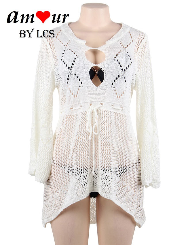 Eye Catching White Crochet Sexy Tulle Dress