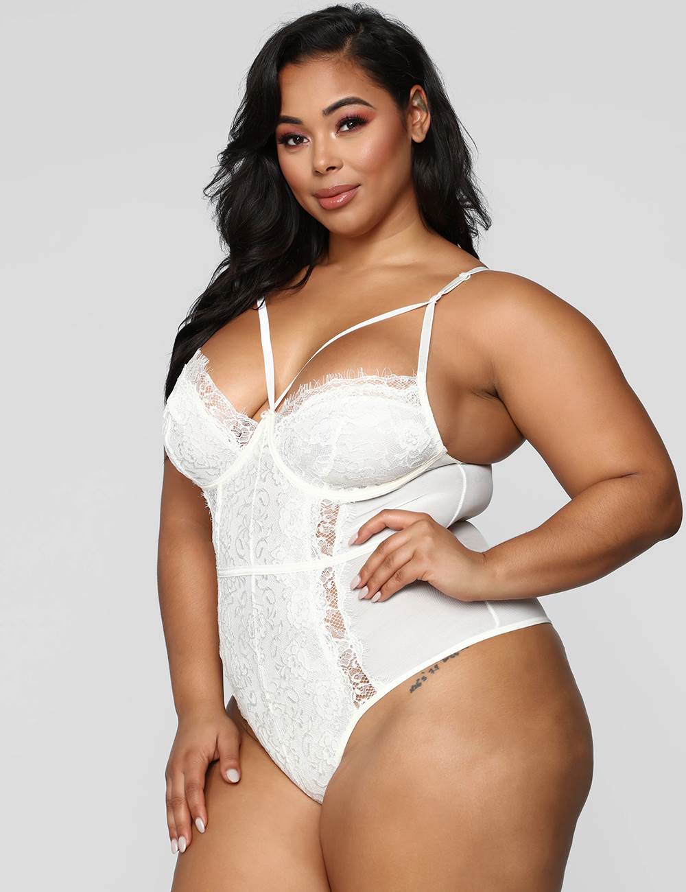 plus size white strappy bodysuit