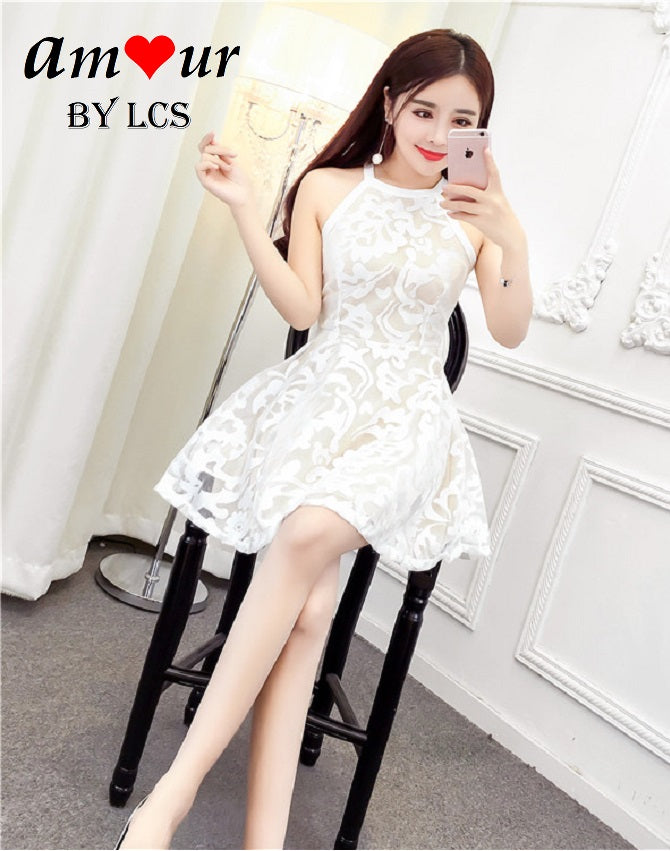 [white halterneck skater dress] - AMOUR Lingerie