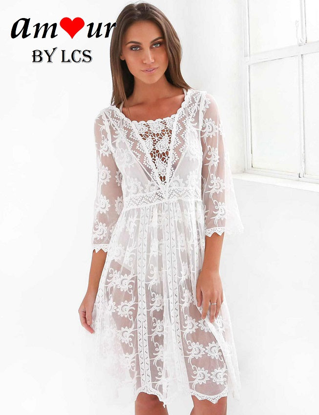 [white lace beach sundress] - AMOUR Lingerie